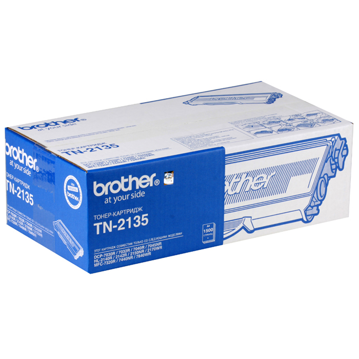 

Картридж лазерный Brother TN-2135, черный, 1500 страниц, оригинальный для Brother HL-2140R, HL-2142R, HL-2150NR, HL-2170WR, DCP-7030R, DCP-7032R, DCP-7040R, DCP-7045NR, MFC-7320R, MFC-7440NR, MFC-7840WR, TN-2135