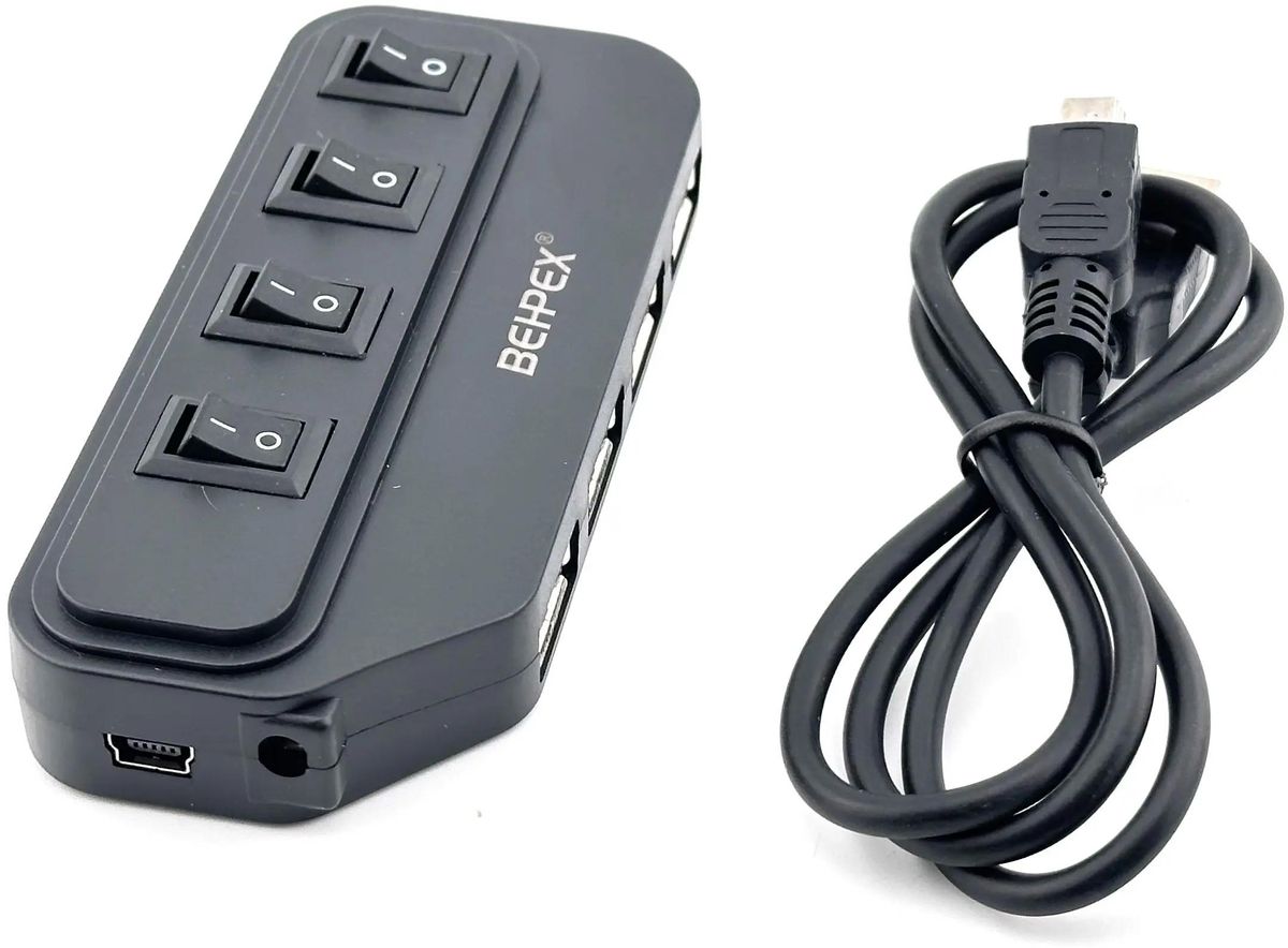 

USB-концентратор Behpex BPH-1907, 4xUSB 2.0, черный (BPH-1907), BPH-1907