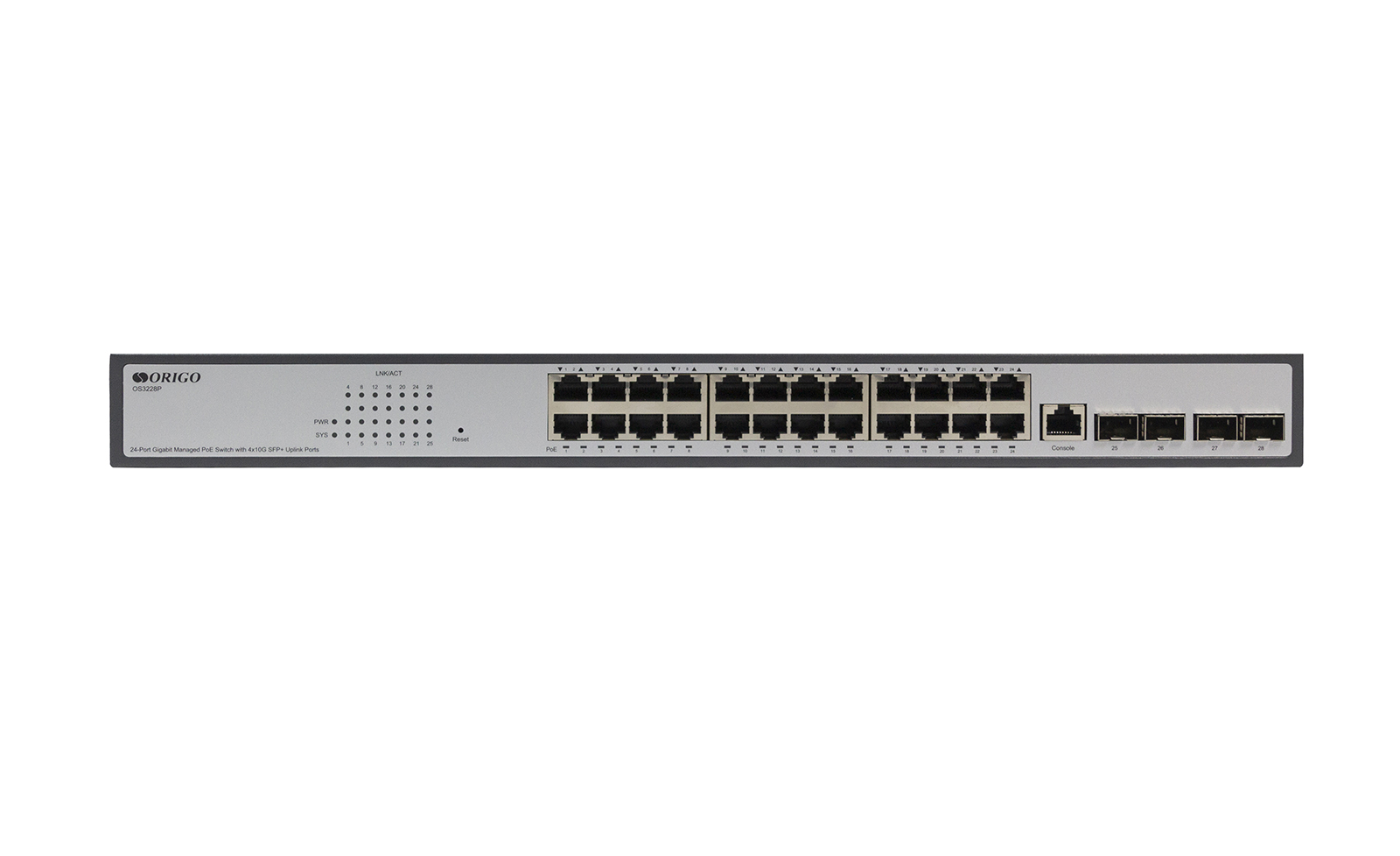 

Коммутатор ORIGO OS3228P/370W, управляемый, кол-во портов: 24x1 Гбит/с, кол-во SFP/uplink: SFP+ 4x10 Гбит/с, PoE: 24x30 Вт (макс. 370 Вт) (OS3228P/370W/A1A), OS3228P/370W