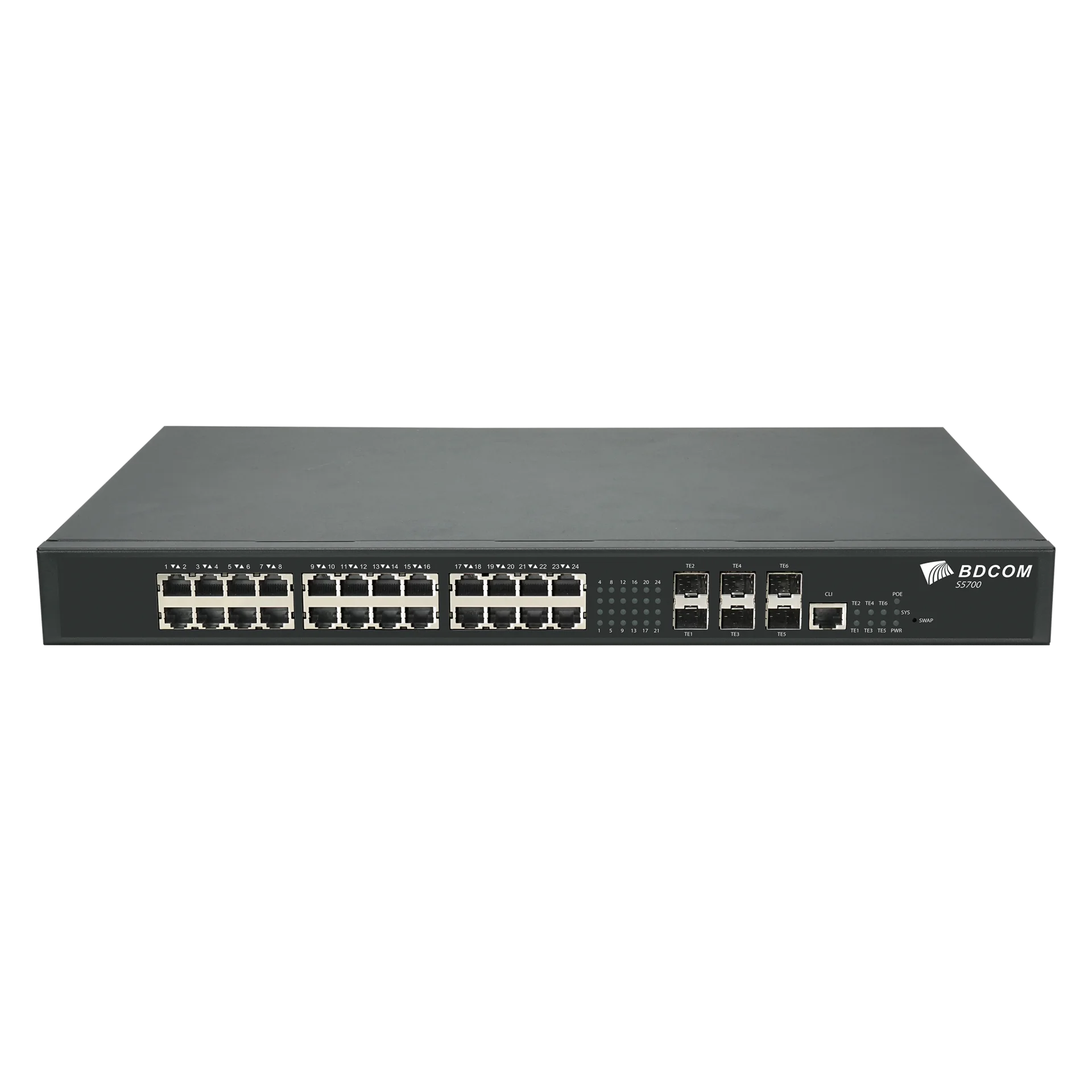 

Коммутатор BDCom S5700-24EP6X, управляемый, кол-во портов: 24x2.5 Гбит/с, кол-во SFP/uplink: SFP+ 6x10 Гбит/с, установка в стойку, PoE: 24x30 Вт (макс. 740 Вт) (S5700-24EP6X), S5700-24EP6X