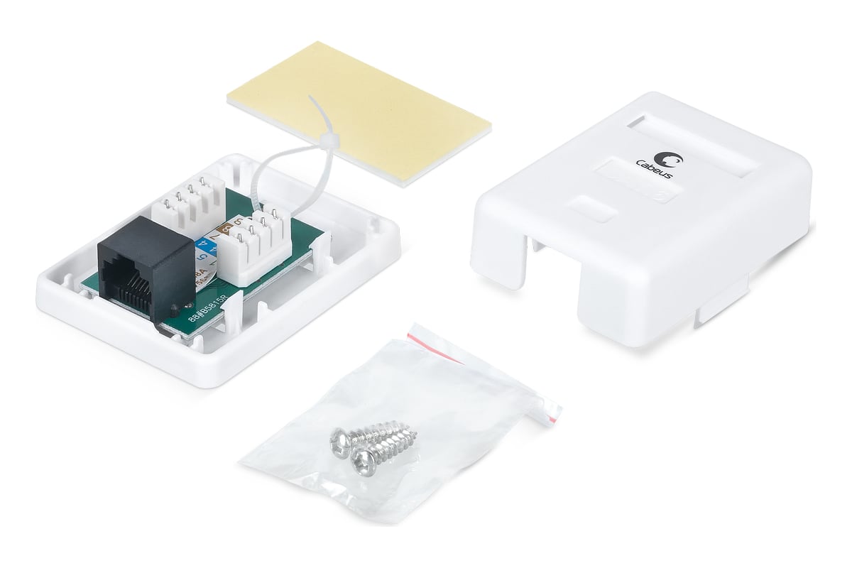 

Розетка RJ-45 открытый монтаж категория 6, белый, Cabeus (WS-8P8C-Cat.6-1)
