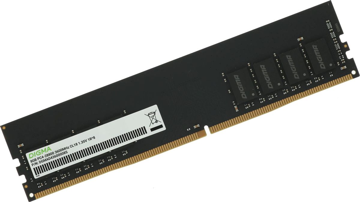 

Память DDR4 DIMM 8Gb, 3600MHz, CL18, 1.35V, DIGMA (DGMAD43600008S) Retail, DGMAD43600008S