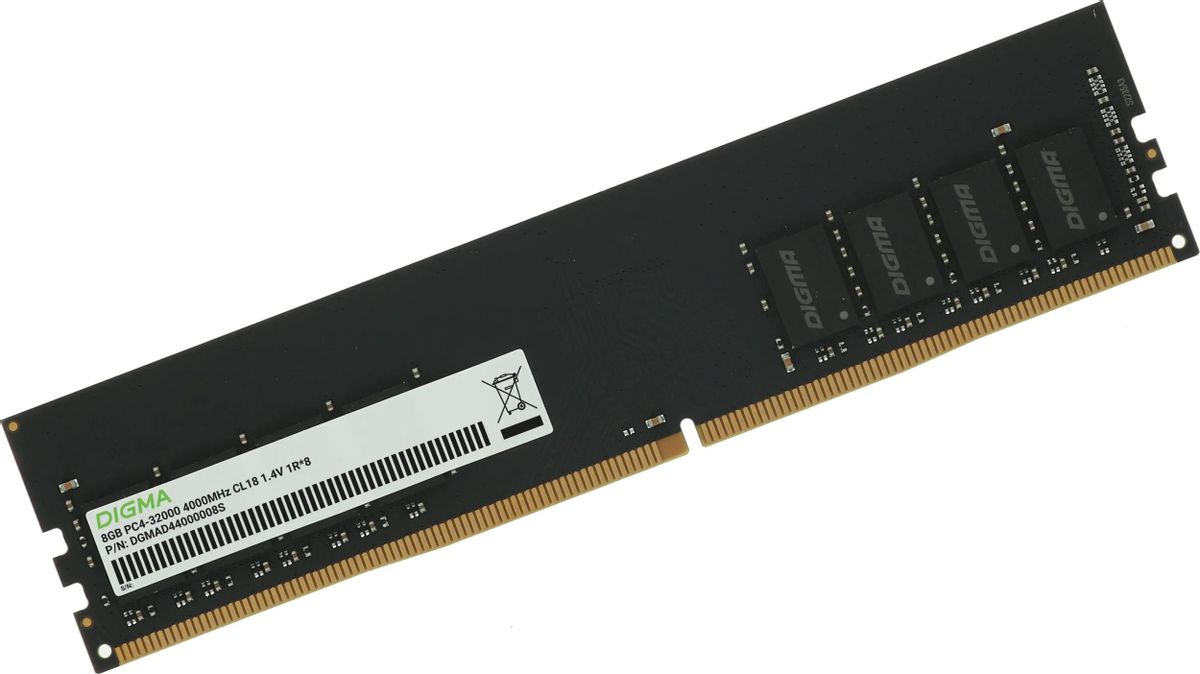 

Память DDR4 DIMM 8Gb, 4000MHz, CL18, 1.4V, DIGMA (DGMAD44000008S) Retail, DGMAD44000008S