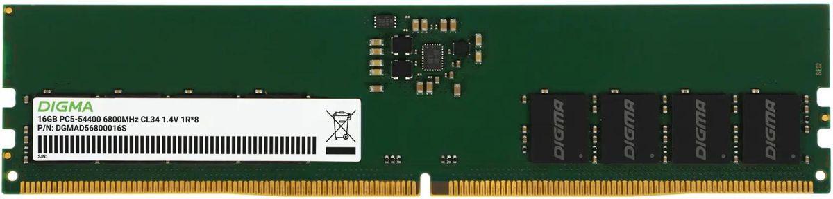 

Память DDR5 DIMM 16Gb, 6800MHz, CL34, 1.4V, DIGMA (DGMAD56800016S) Retail, DGMAD56800016S