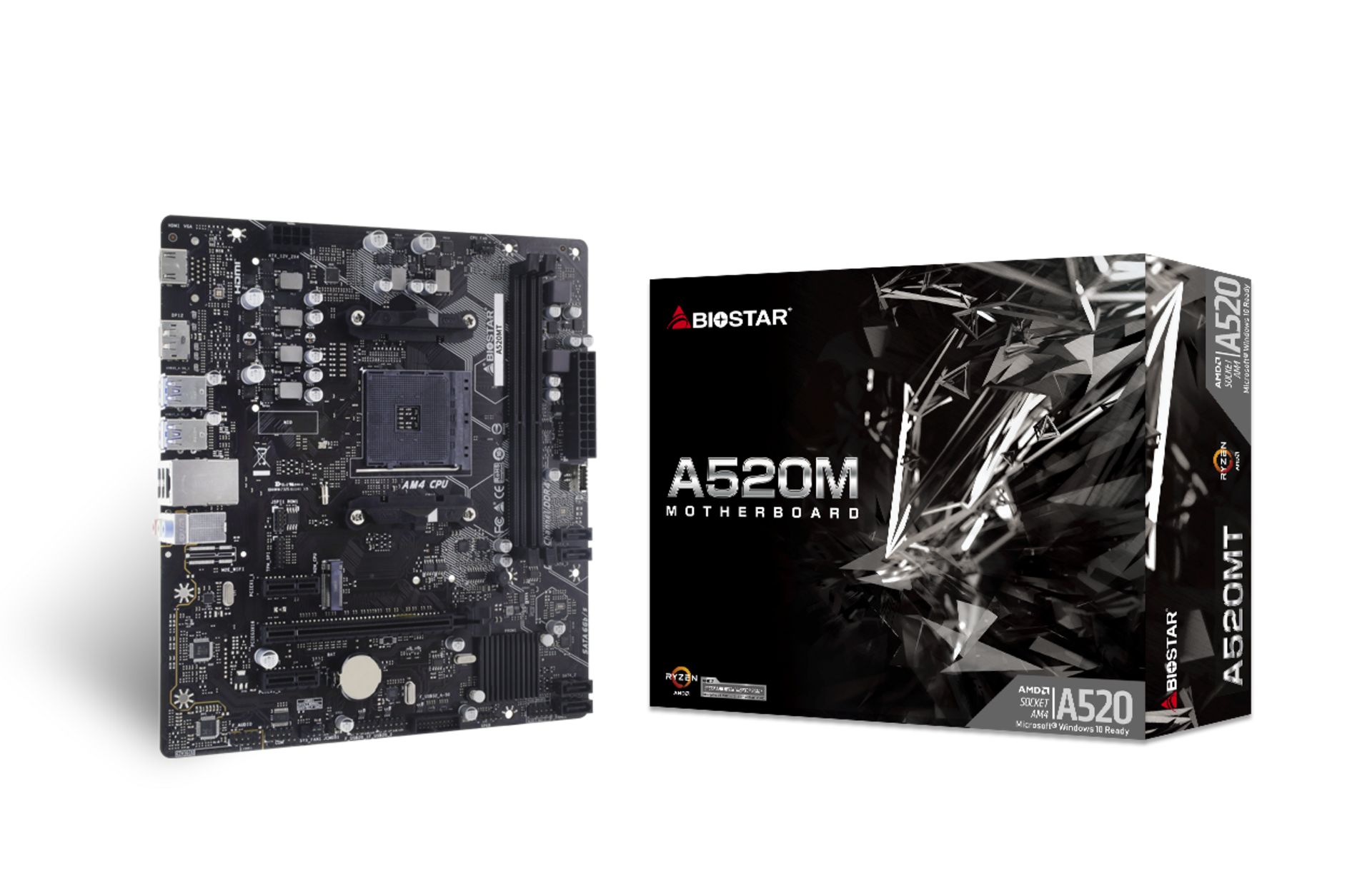 Материнская плата Biostar A520MT, SocketAM4, AMD A520, 2xDDR4, PCI-Ex16, 4SATA3, 7.1-ch, GLAN, 6 USB 3.2, 1 USB Type-C, HDMI, DP, mATX, Retail