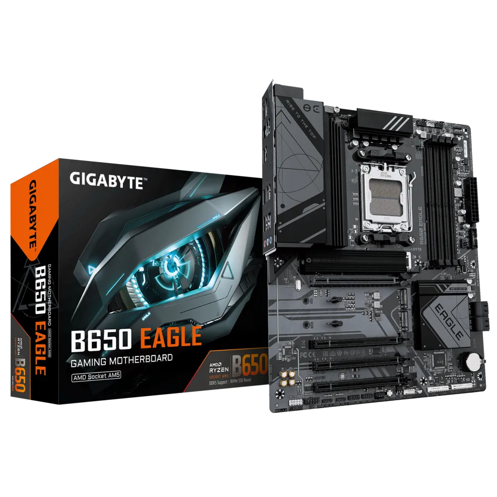 

Материнская плата GIGABYTE B650 EAGLE, AM5, AMD B650, 4xDDR5 DIMM, 3PCI-Ex16, 4SATA3, 7.1-ch, GLAN, 4 USB 3.2, 2 USB Type-C, HDMI, DP, ATX, Retail, B650 EAGLE