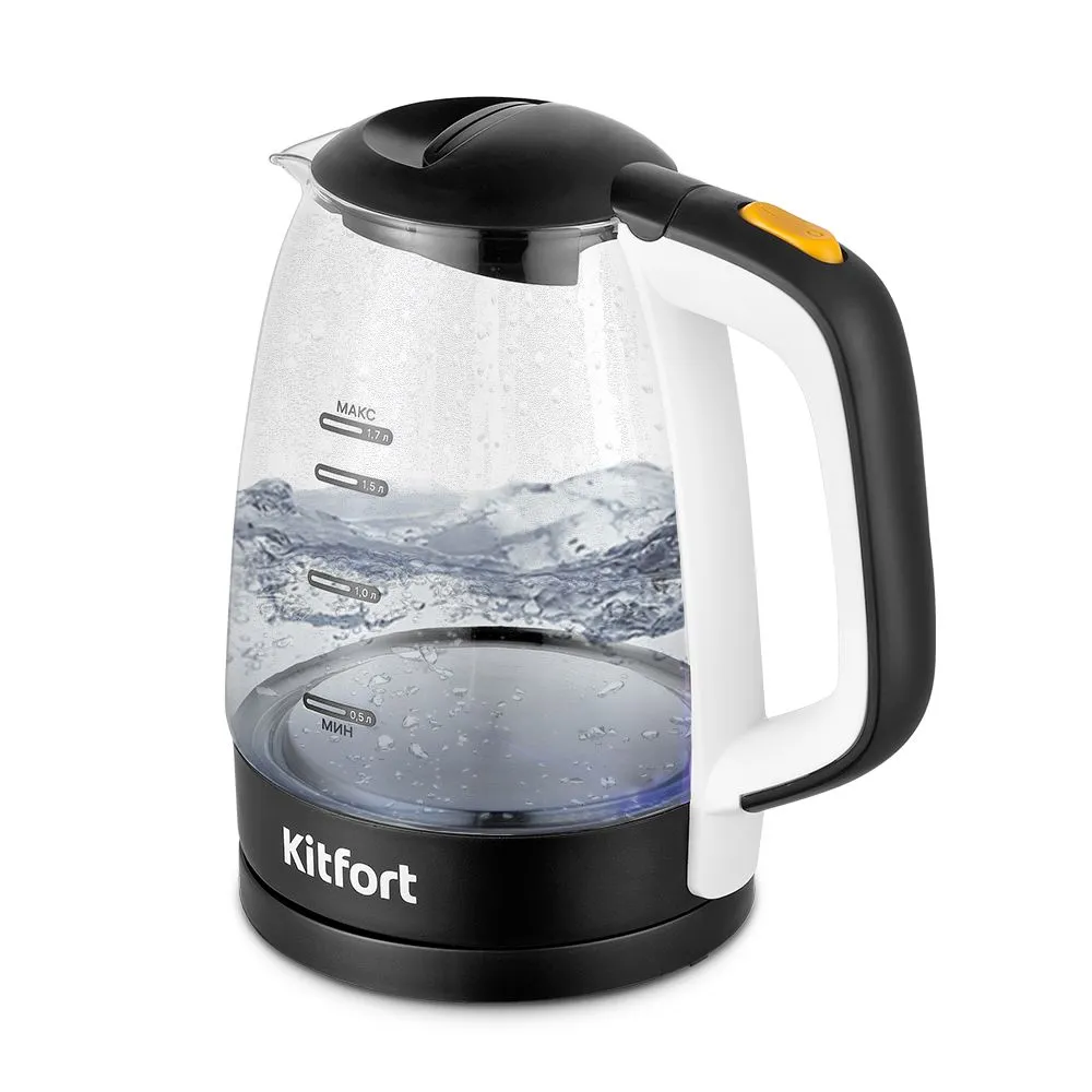 

Чайник Kitfort КТ-6632 1.7л. 2.2 кВт, стекло/пластик, черный/прозрачный (КТ-6632), КТ-6632