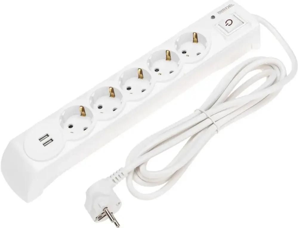 

Сетевой фильтр Kranz, 5-розеток, 2xUSB, 3 м, белый (13-4700)