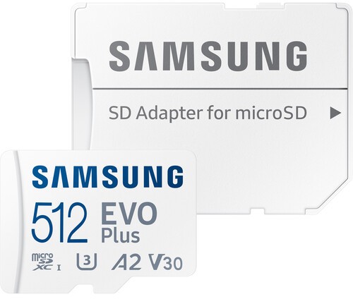 

Карта памяти 512Gb microSDXC Samsung EVO Plus Class 10 UHS-I U3 V30 A2 + адаптер (MB-MC512SA/EU)