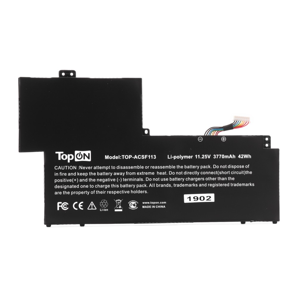 

Аккумуляторная батарея TopON TOP-ACSF113 для Acer, 11.3V, 3.77 А·ч, 42Wh, черный (TOP-ACSF113), TOP-ACSF113