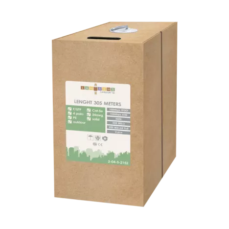 

Витая пара FTP кат.5e, 4 пары, CU, 0.52 мм, 305м., внешний, одножильный, PE, черный, LANsens (2-04-5-2152)