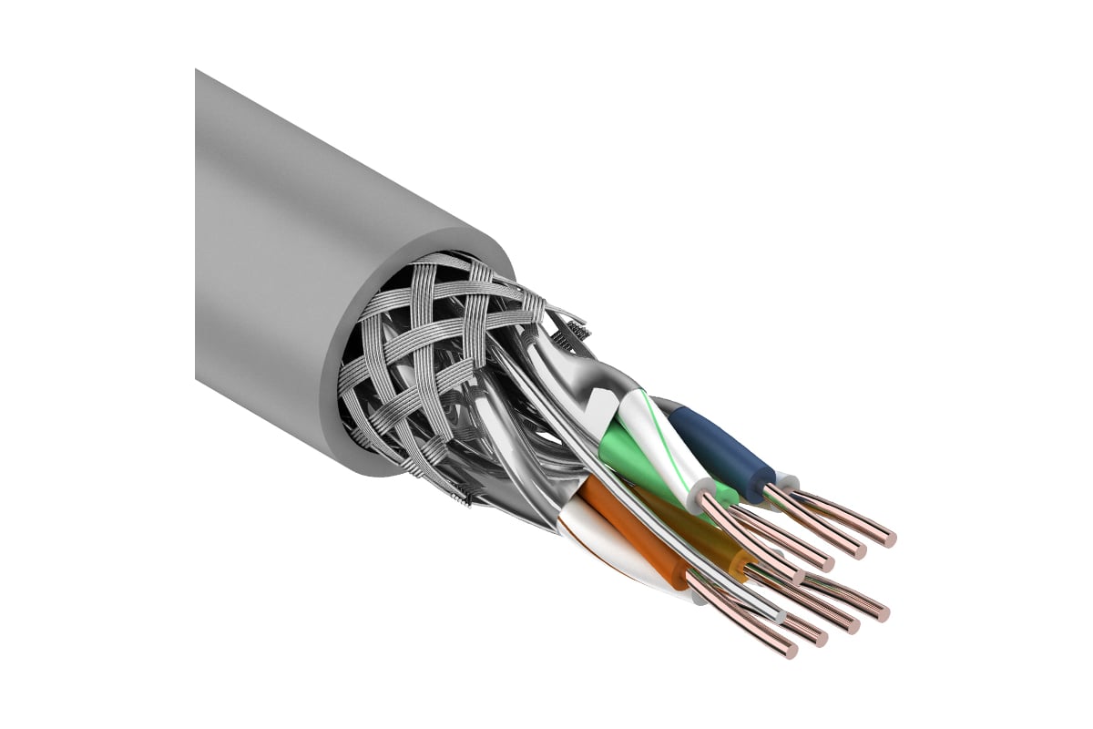 Витая пара SSTP кат7 4 пары CU 057 мм 305м внутренний многожильный PVC серый REXANT 01-0542 41600₽