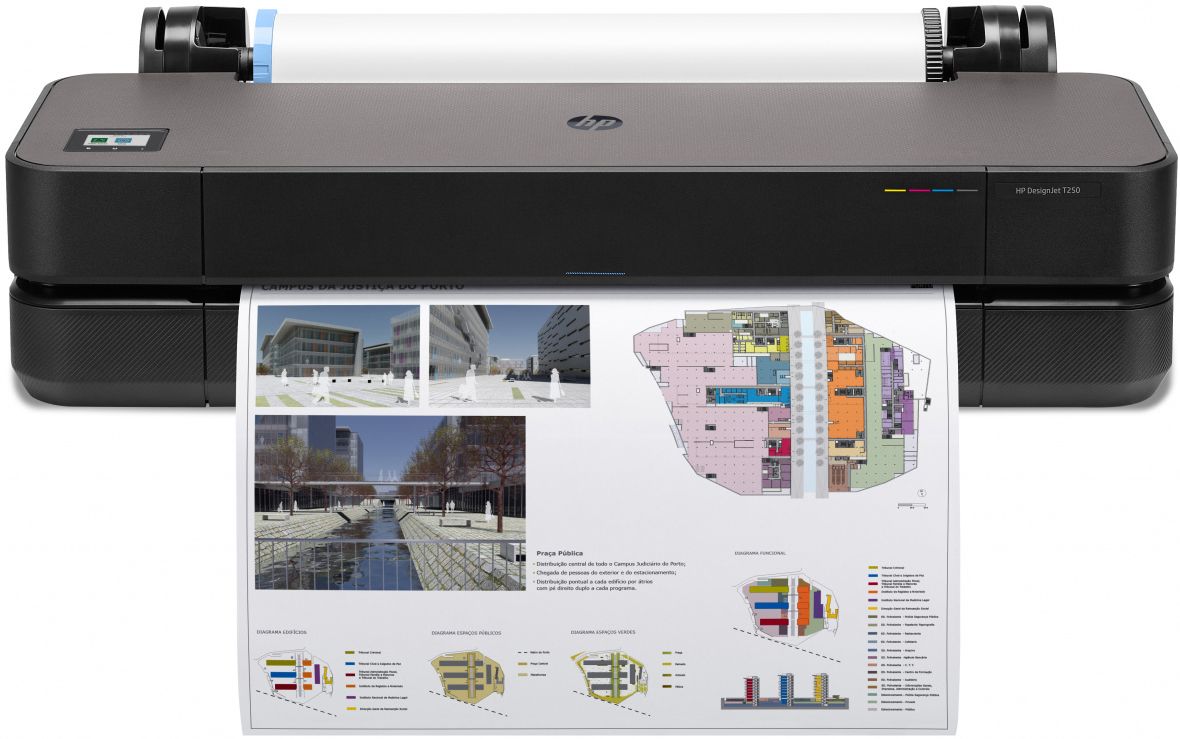 

Плоттер струйный HP Designjet T250, A1/24", 4-х цветный, 2400x1200dpi, сетевой, Wi-Fi, USB, без стенда (5HB06A), T250