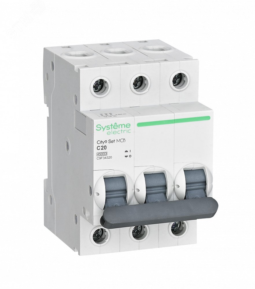 

Выключатель автоматический Systeme Electric 400В City9 Set трехполюсный (3P/3П) 25А C 4.5кА (C9F34325), 400В