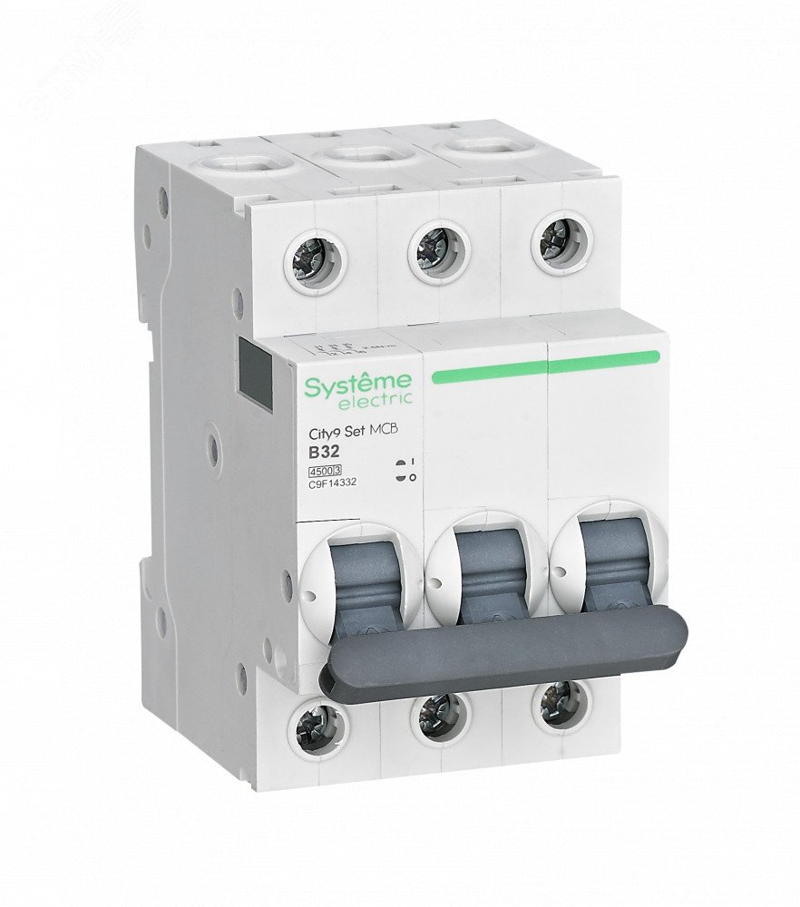 

Выключатель автоматический Systeme Electric 400В City9 Set трехполюсный (3P/3П) 32А B 4.5кА (C9F14332), 400В