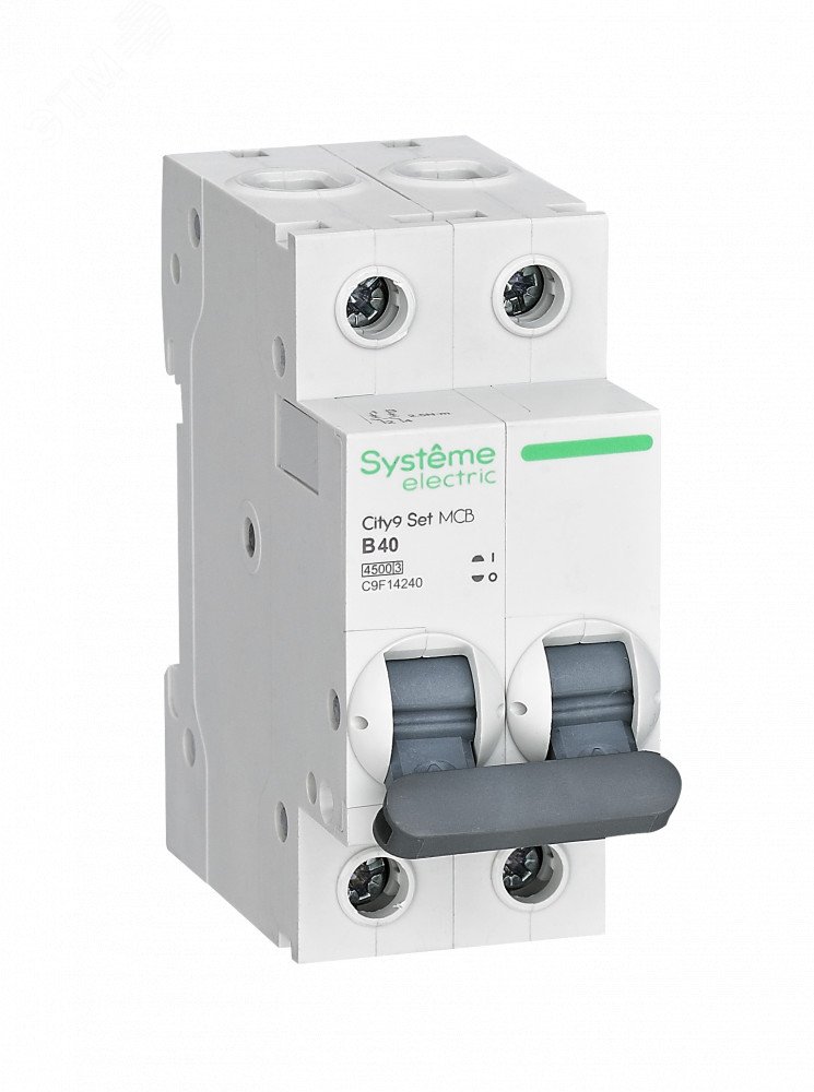

Выключатель автоматический Systeme Electric ВА МОД City9 Set двухполюсный (2P/2П) 40А B 4,5 кА (C9F14240), ВА МОД