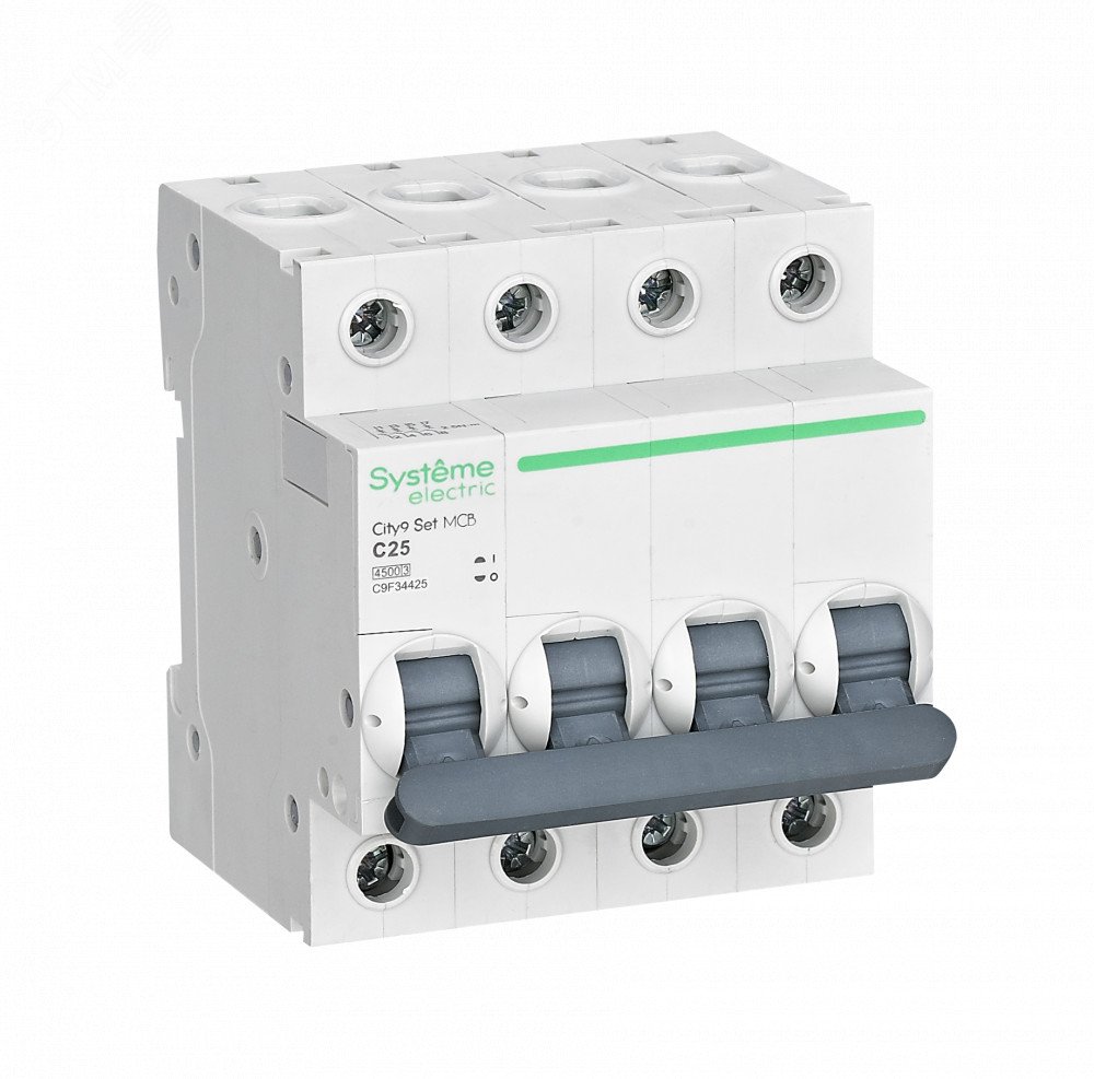 

Выключатель автоматический Systeme Electric ВА МОД City9 Set четырехполюсный (4P/4П) 63А C 4.5кА (C9F34463), ВА МОД