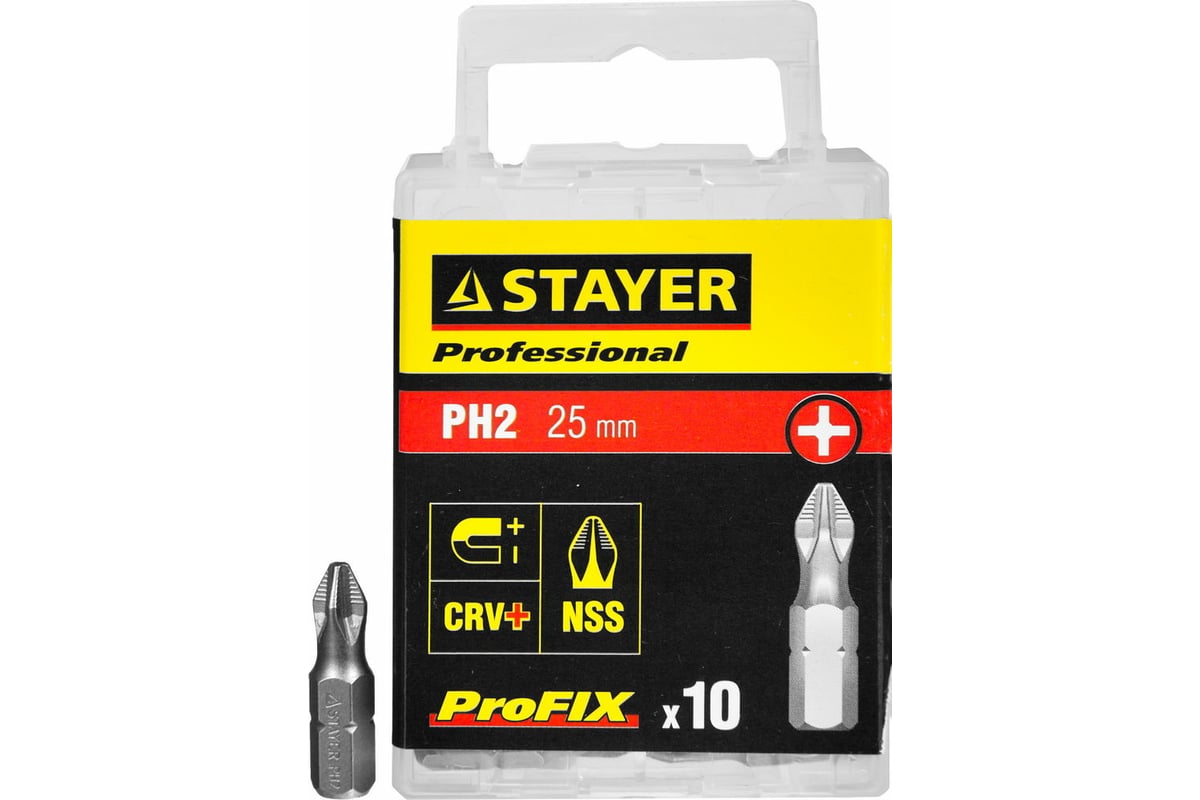 

Бита односторонняя STAYER PROFESSIONAL ProFix PH2, 25 мм, 1/4 (тип С), магнитная, 10 шт. (26201-2-25-10)