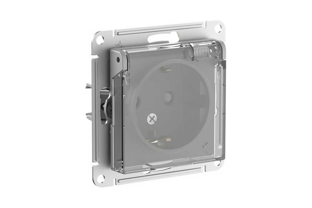 

Розетка Systeme Electric AtlasDesign Aqua, скрытый монтаж, однопостовая, с з/к, со шторками, с крышкой, 16А, механизм розетки с накладкой, IP44, черный, 1 шт. (ATN440346)