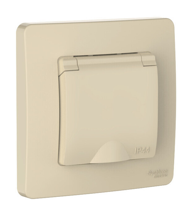 

Розетка Systeme Electric Blanca, скрытый монтаж, однопостовая, с з/к, со шторками, с крышкой, 16А, в сборе, IP44, бежевый, 1 шт. (BLNRS441117)