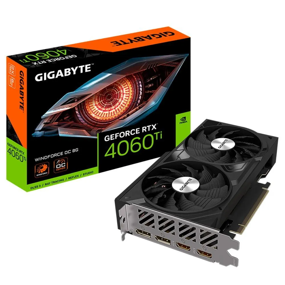 Видеокарта GIGABYTE NVIDIA GeForce RTX 4060Ti WINDFORCE OC, 8Gb GDDR6
