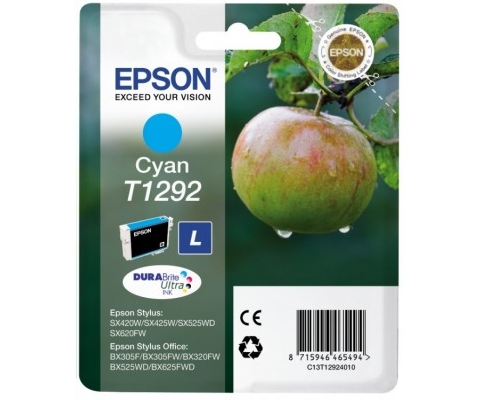 

Картридж струйный Epson T1292 (C13T12924010/C13T12924011/C13T12924012/C13T12924021), голубой, оригинальный, ресурс 690 страниц для Epson Epson Stylus SX230 / SX235W / SX420W / SX425W / SX430W / SX435W /SX440W / SX445W / SX525WD / SX535WD, Office B42WD / B