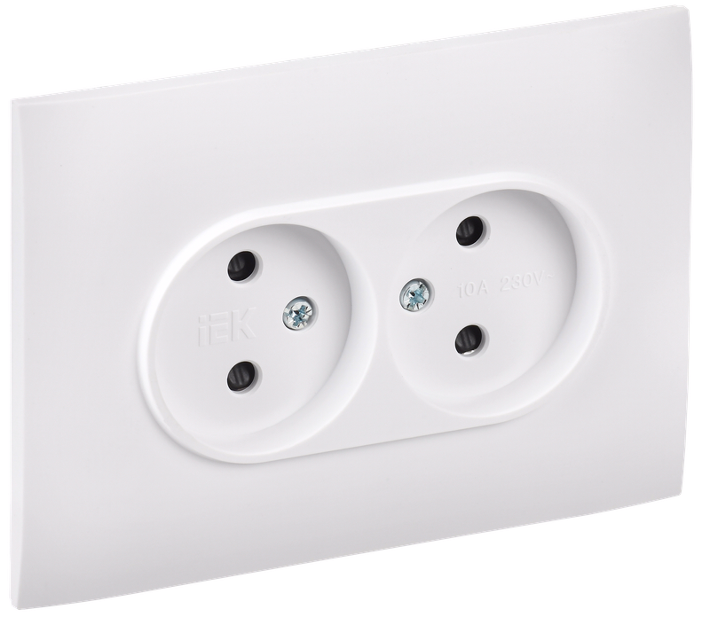 

Розетка IEK SKANDY SK-R09W, скрытый монтаж, 2-х постовая, со шторками, 10А, в сборе, IP20, арктический белый, 1 шт. (SK-R23-10-K01-F), SK-R09W
