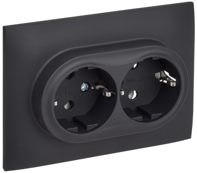 

Розетка IEK SKANDY SK-R08G, скрытый монтаж, 2-х постовая, с з/к, 16А, в сборе, IP20, графит, 1 шт. (SK-R21-16-K53-F), SK-R08G
