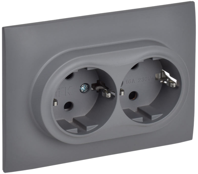 

Розетка IEK SKANDY SK-R07Gr, скрытый монтаж, 2-х постовая, с з/к, со шторками, 16А, в сборе, IP20, серый, 1 шт. (SK-R24-16-K03-F), SK-R07Gr