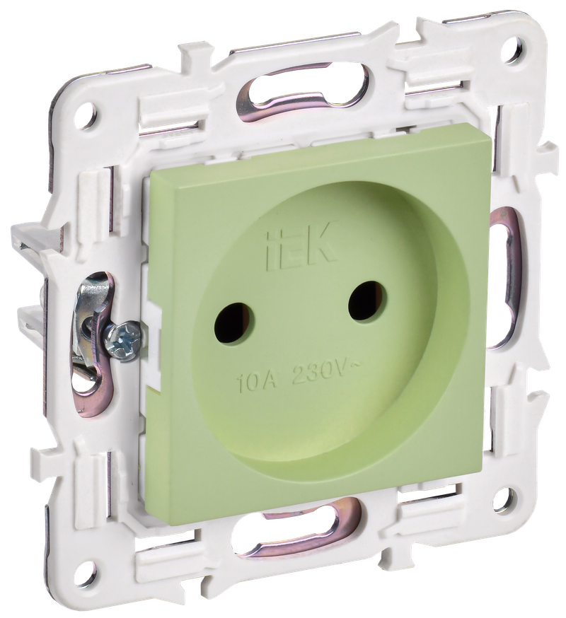 

Розетка IEK SKANDY SK-R02G, скрытый монтаж, однопостовая, 10А, механизм розетки с накладкой, IP20, мятный, 1 шт. (SK-R10-10-K06), SK-R02G