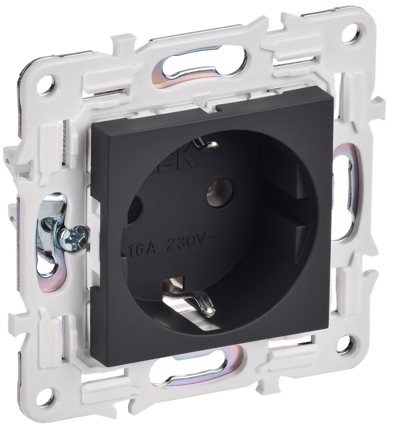 

Розетка IEK SKANDY SK-R05G, скрытый монтаж, однопостовая, с з/к, 16А, механизм розетки с накладкой, IP20, графит, 1 шт. (SK-R11-16-K53), SK-R05G
