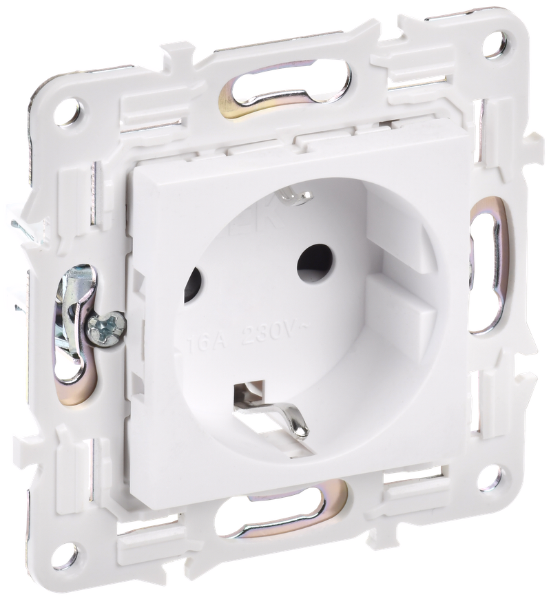 

Розетка IEK SKANDY SK-R04W, скрытый монтаж, однопостовая, с з/к, со шторками, 16А, механизм розетки с накладкой, IP20, арктический белый, 1 шт. (SK-R14-16-K01), SK-R04W