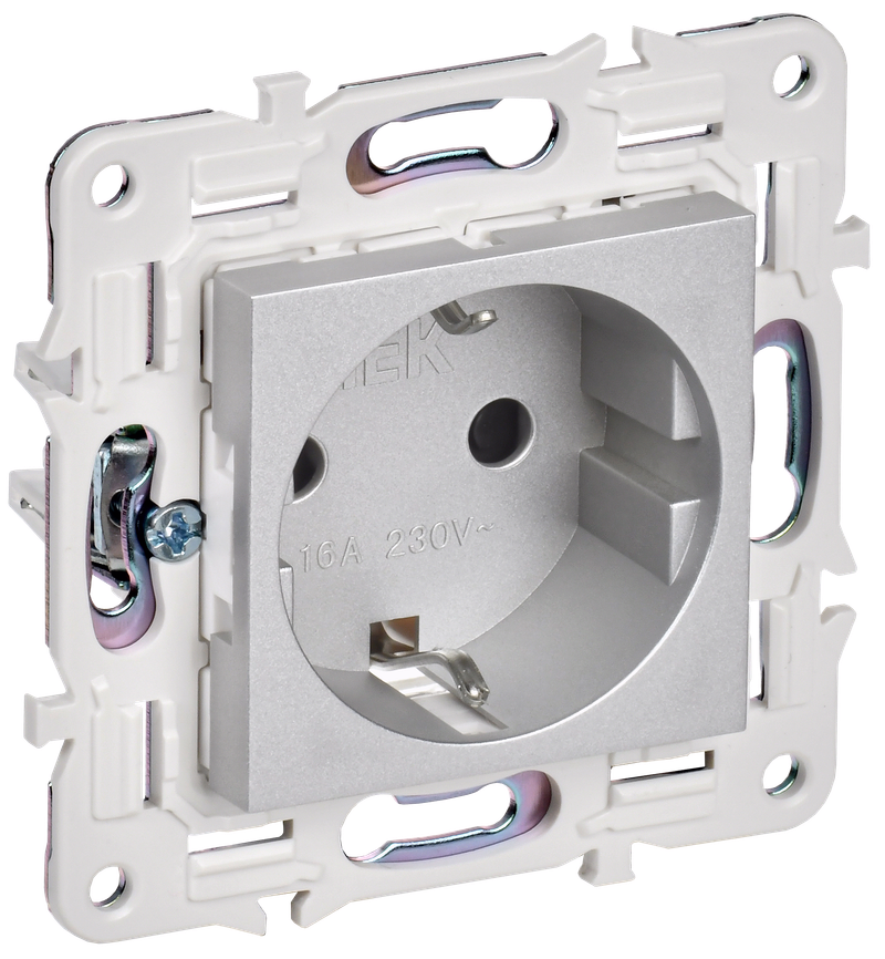 

Розетка IEK SKANDY SK-R06S, скрытый монтаж, однопостовая, с з/к, со шторками, 16А, механизм розетки с накладкой, IP20, безвинтовое крепление, серебристый, 1 шт. (SK-R14-16-1-K23), SK-R06S