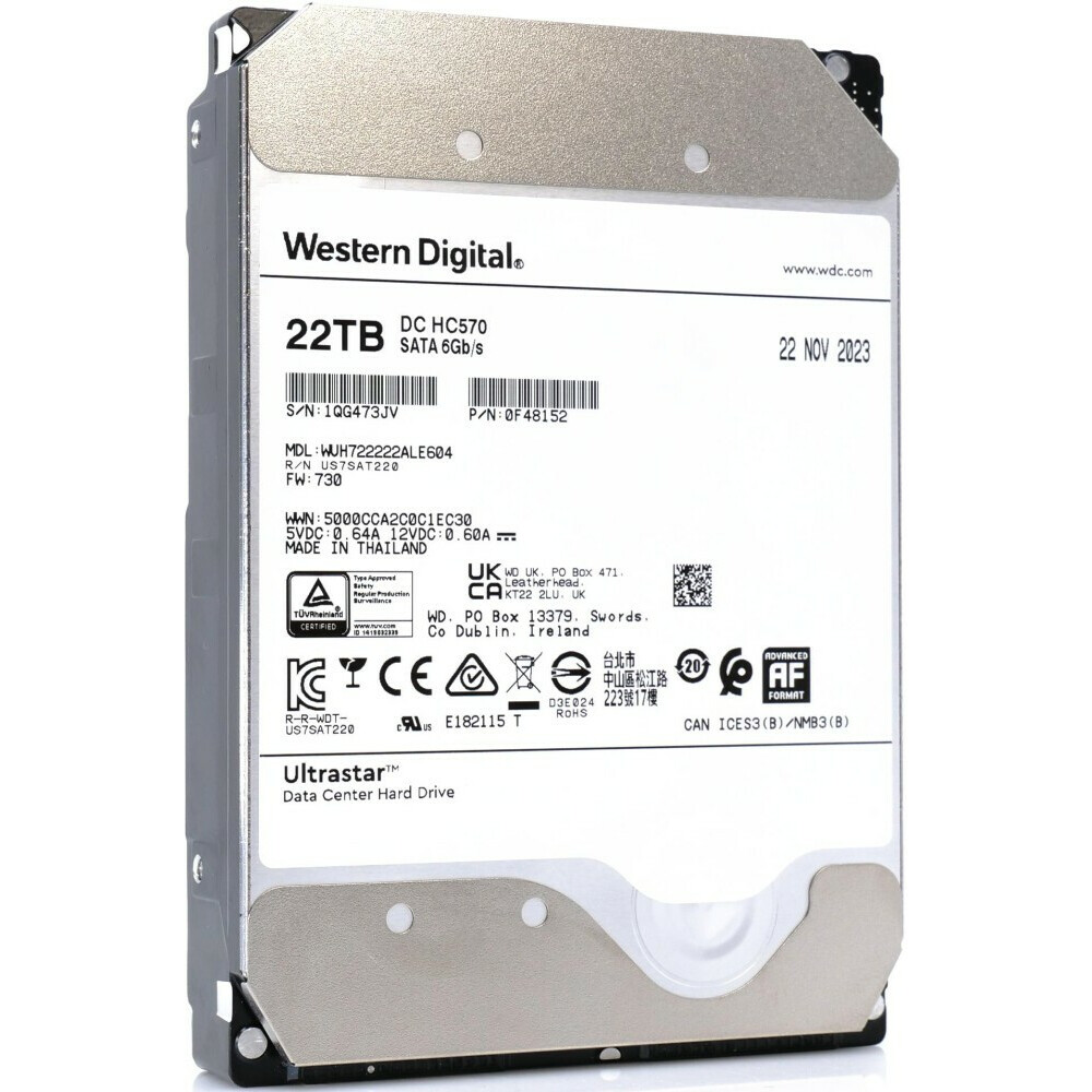 

Жесткий диск (HDD) Western Digital 22Tb Ultrastar DC HС570, 3.5", 7.2K, 512Mb, 512e, SATA3 (WUH722222ALE604)
