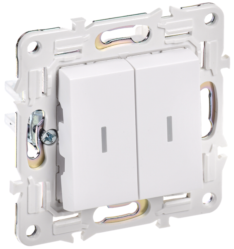 

Выключатель IEK SKANDY SK-V10W, 2кл., индикатор/подсветка, скрытый монтаж, механизм с накладкой без рамки, арктический белый (SK-V22-1-10-K01), SK-V10W