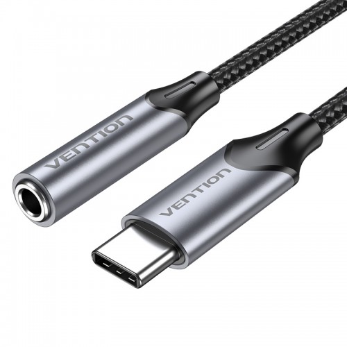 

Кабель-переходник (адаптер) USB Type-C-Jack 3.5 мм(f), экранированный, 1 м, серый/черный, Vention BGMH (BGMHF), BGMH