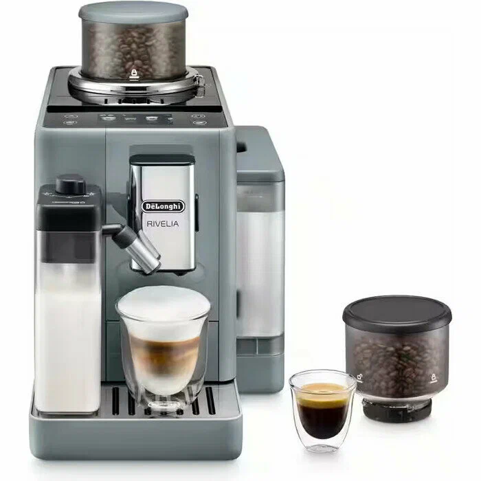 

Кофемашина автоматическая DELONGHI Rivelia EXAM440.55.G, молотый/зерновой, 1.4 л, ручной капучинатор, металлические жернова, дисплей, серый, 1.45 кВт (EXAM440.55.G), EXAM440.55.G