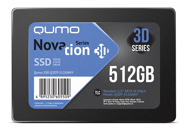 

Твердотельный накопитель (SSD) Qumo 512Gb Novation 3D TLC Q3DT-512GHHY, 2.5", SATA3 (Q3DT-512GHHY) Retail, Q3DT-512GHHY