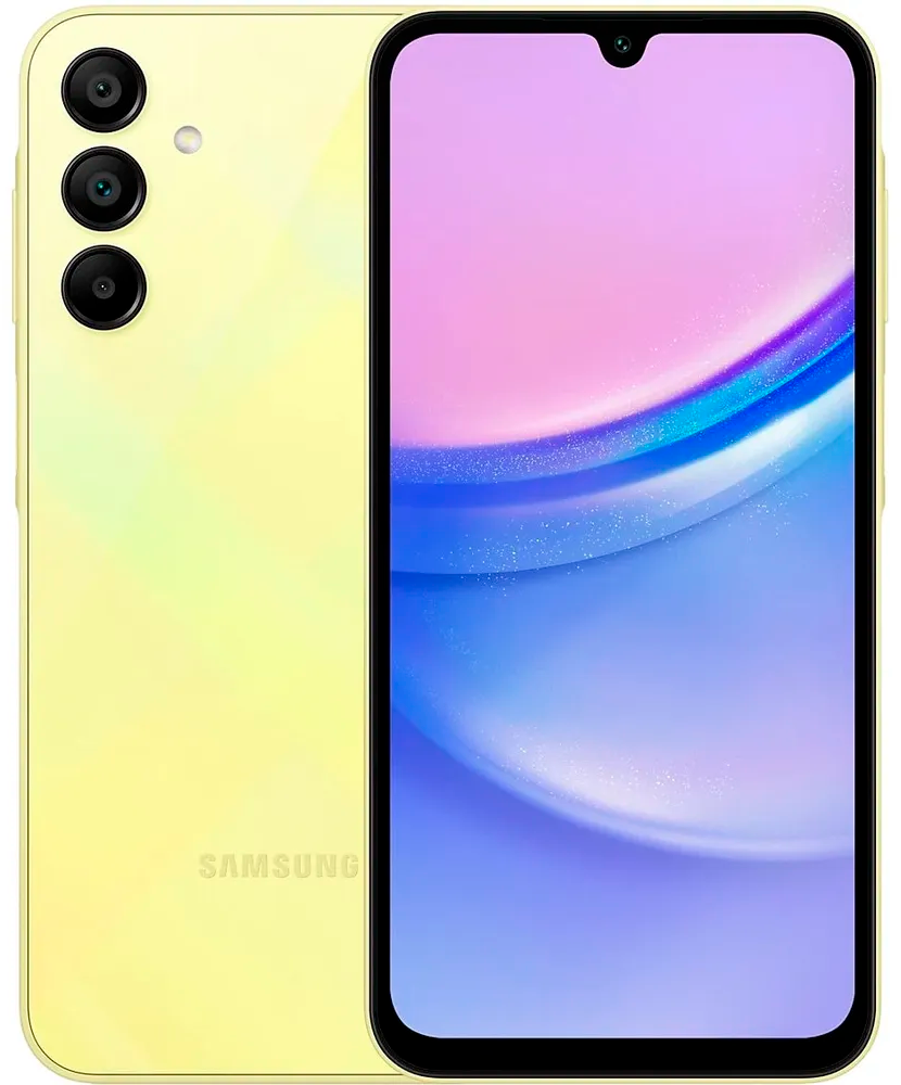 

Смартфон Samsung Galaxy A15, 6.5" 2340x1080 Super AMOLED, MediaTek Helio G99, 4Gb RAM, 128Gb, 3G/4G, NFC, Wi-Fi, BT, 3xCam, 2-Sim, 5000 мА⋅ч, USB Type-C, Android 13, желтый (SM-A155FZYDMEA), Galaxy A15