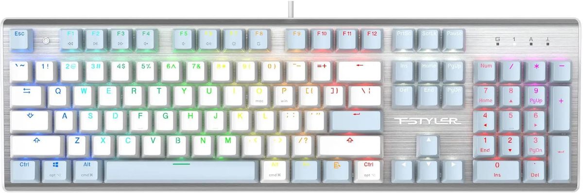 

Клавиатура проводная A4Tech Fstyler FS100 Neon , механическая, подсветка, USB, белый/синий (FS100), Fstyler FS100 Neon
