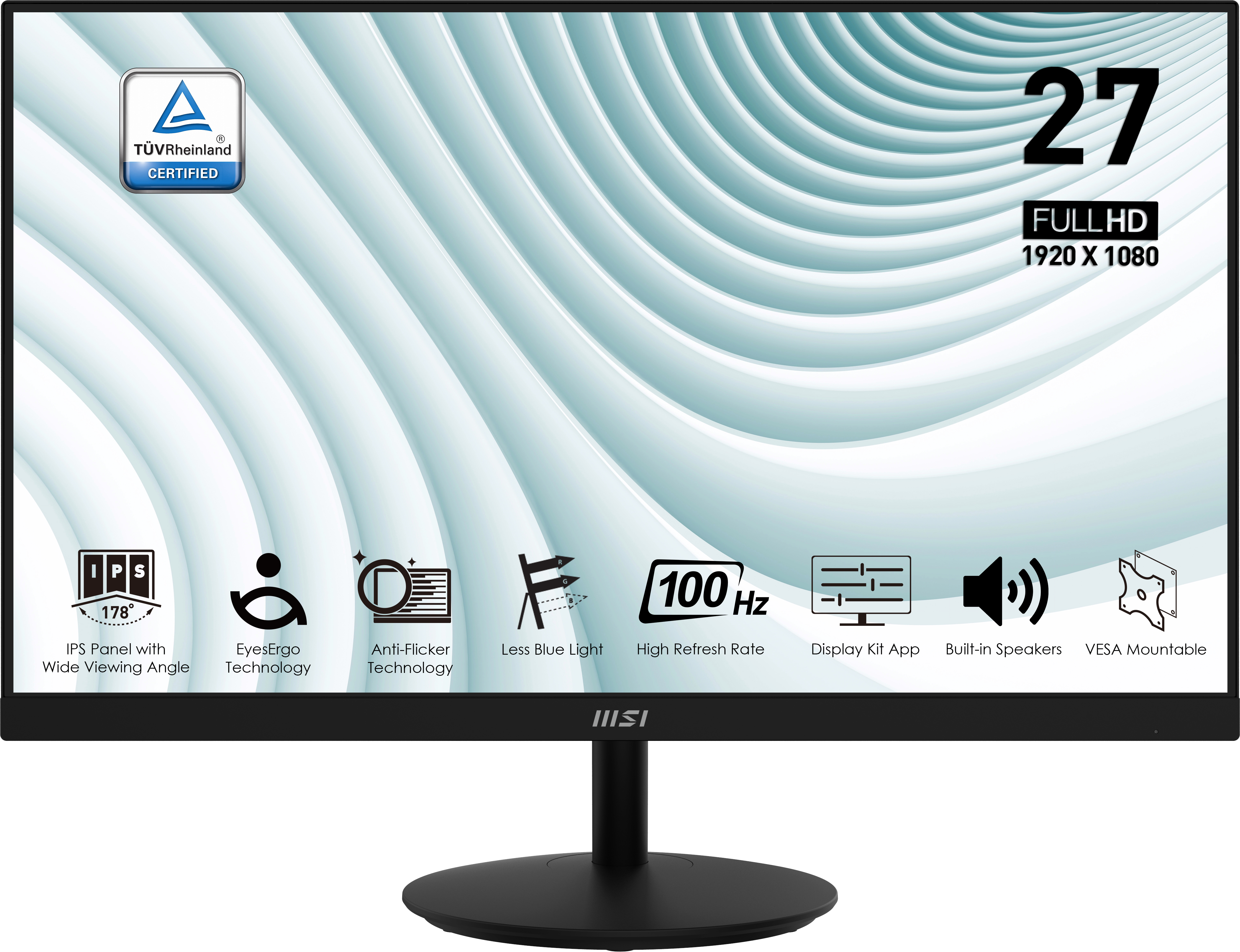 

Монитор 27" MSI Pro MP271A IPS, 1920x1080 (16:9), 300кд/м2, 100 Гц, 1 мс, 178°/178°, VGA, HDMI, DisplayPort, черный (9S6-3PA2CT-085), MP271A