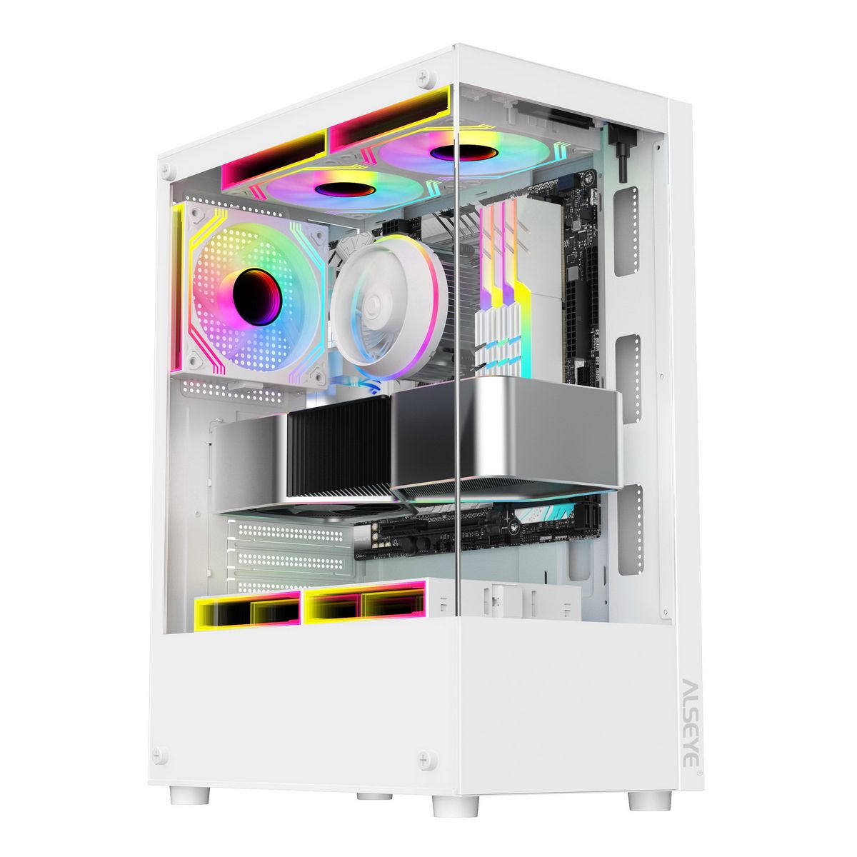 Корпус Alseye Spider-W, ATX, Midi-Tower, USB 3.0, RGB подсветка, белый, без БП (Spider-W)