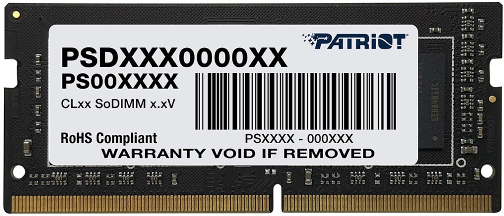 

Память DDR4 SODIMM 8Gb, 2666MHz, CL19, 1.2V, Patriot Memory (PSD48G26662S) Retail, PSD48G26662S