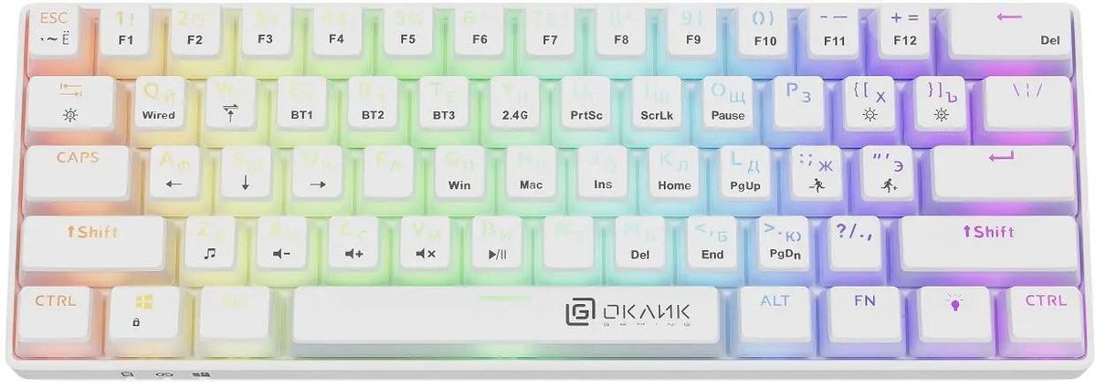 Клавиатура Oklick K763W, Bluetooth/Радиоканал/USB, белый (1920562)