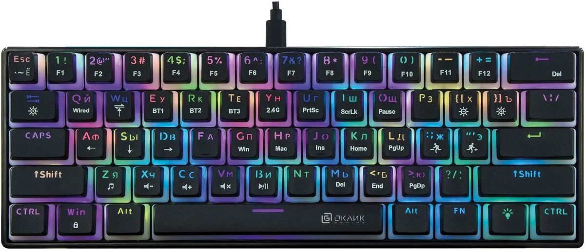 Клавиатура Oklick K763W, Bluetooth/Радиоканал/USB, черный (1920548)