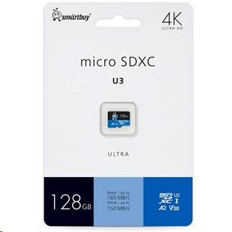 

Карта памяти 128Gb microSDXC Smart Buy Ultra Class 10 UHS-I U3 V30 A2 + адаптер (SB128GBSDU3UL01)