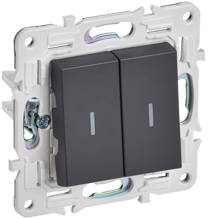 

Выключатель IEK SKANDY SK-V09T, 2кл., индикатор/подсветка, скрытый монтаж, механизм с накладкой без рамки, титан (SK-V20-1-10-K48), SK-V09T