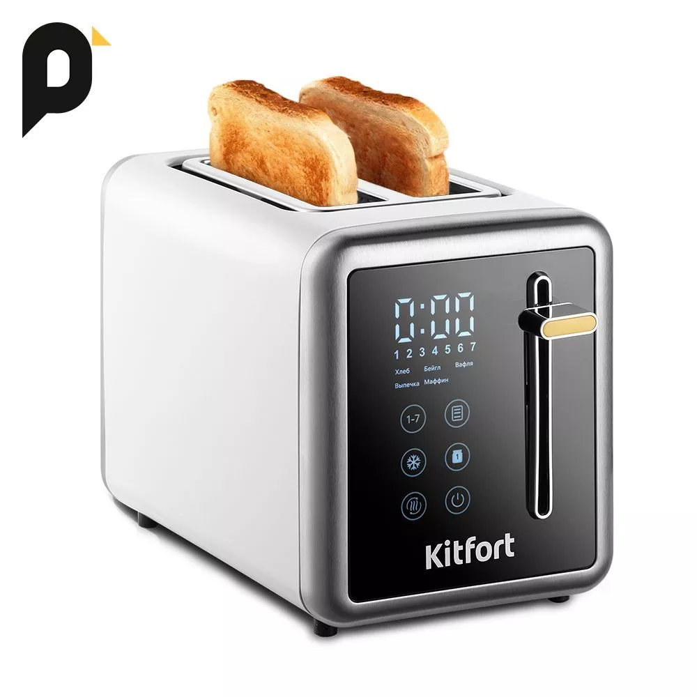 

Тостер Kitfort КТ-6079 850 Вт, подогрев, размораживание, серебристый/черный (КТ-6079), КТ-6079
