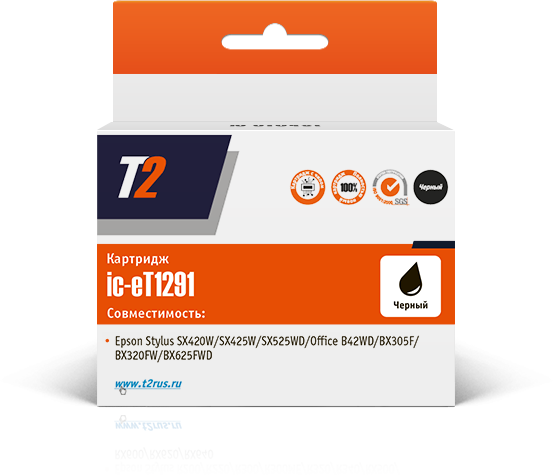 

Картридж струйный T2 IC-ET1291 (T1291/T12914010), черный, совместимый, для Epson Stylus SX420W/SX525WD/Office B42WD/BX305F/WF7015