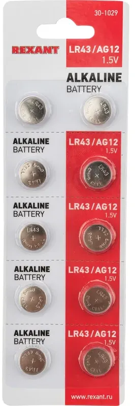 

Батарейка REXANT для часов, LR43, 1.5V, 10 шт. (30-1029)